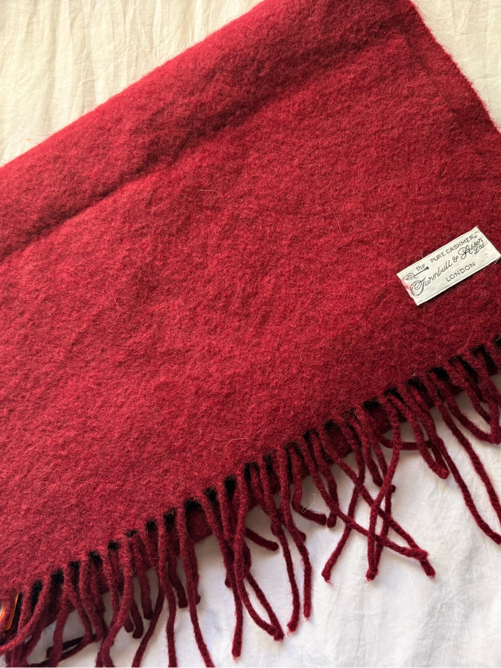 Vintage Cashmere Red Scarf – Connaught & Hyden London – Soft Fringe Wrap
